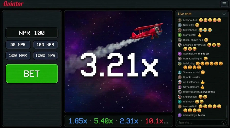 1xBet Aviator gameplay — multiplier curve, plane mid-flight, cash-out button