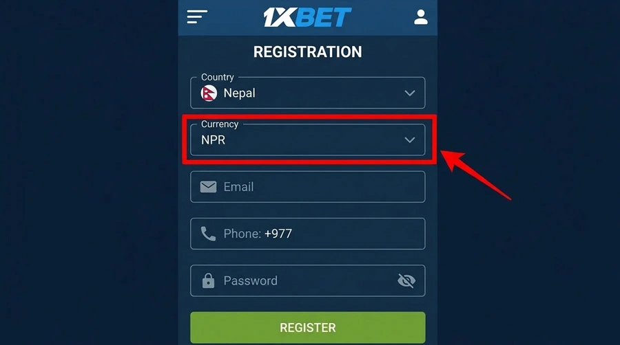 1xBet Sri Lanka registration form layout